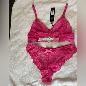 Fashion Nova Hot Pink Lace Bralette and Panty Set
